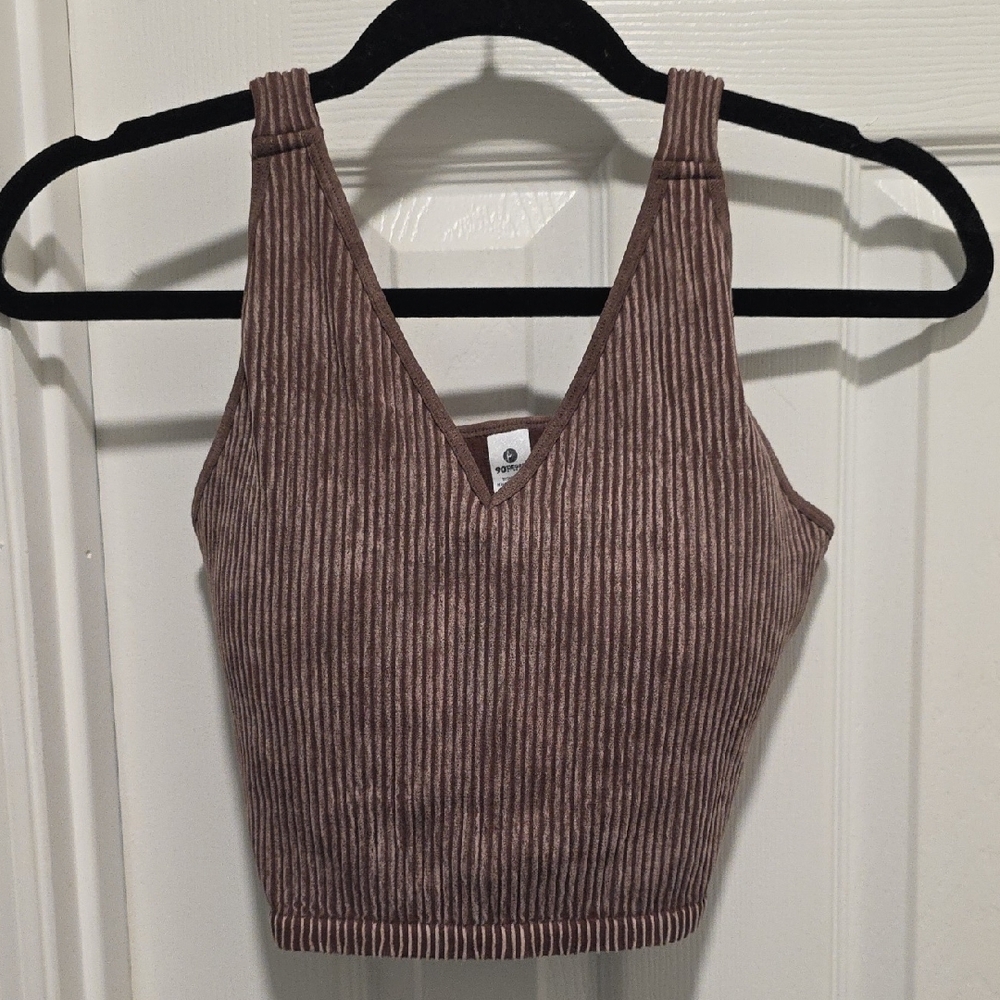 90 Degree By Reflex Brown Ribbed Seamless Crop Bra Tank NEW - Picture 4 of 16